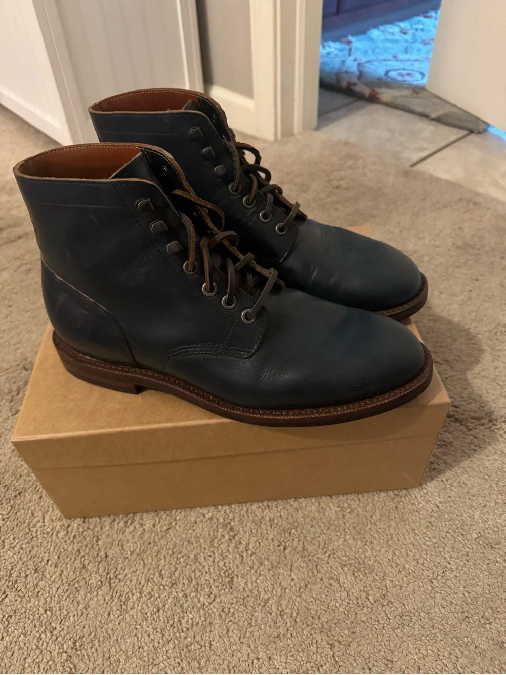 Grant Stone Men's Navy Leather Lace-Up Boots -never worn